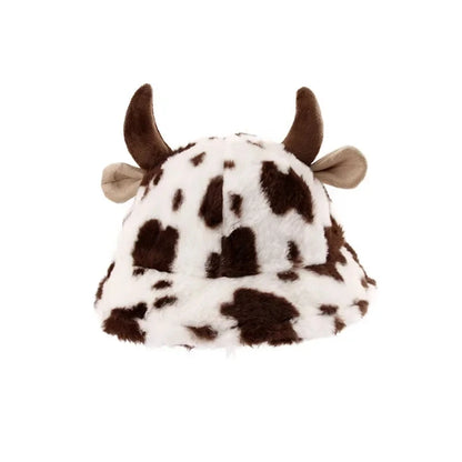Cow Horn Pattern Plush Winter Fisherman Hat