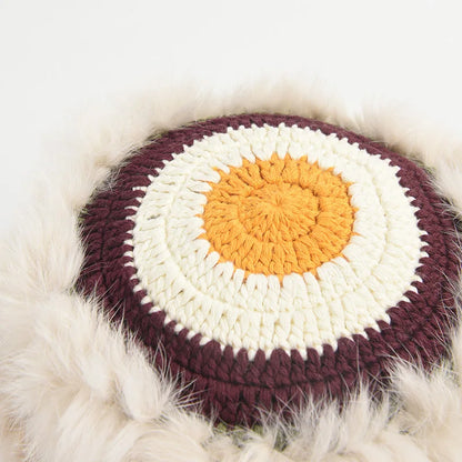 Rabbit Fur Crochet Color Block Earflap Bucket Hat