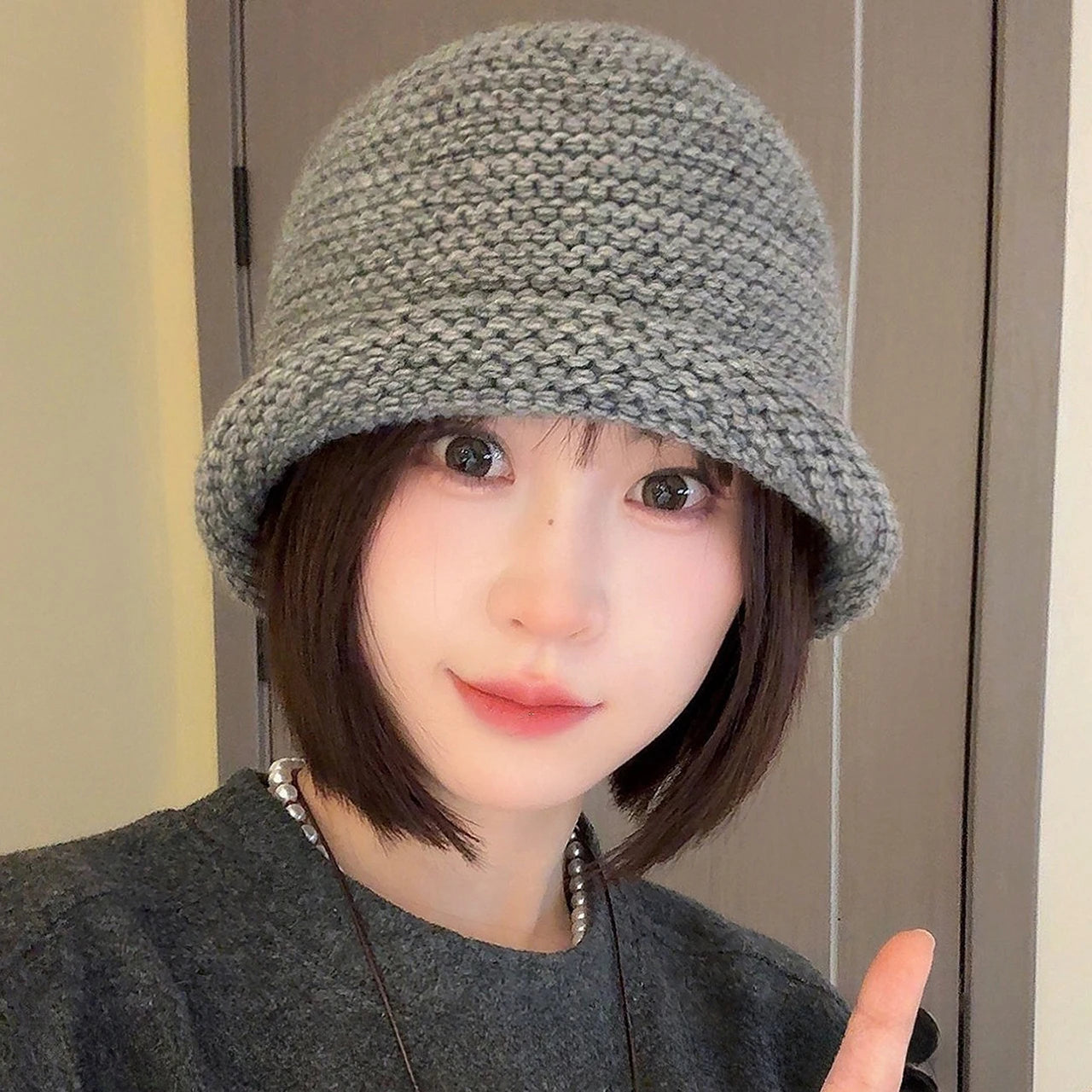 Rolled Edge Crochet Wool Bucket Hat
