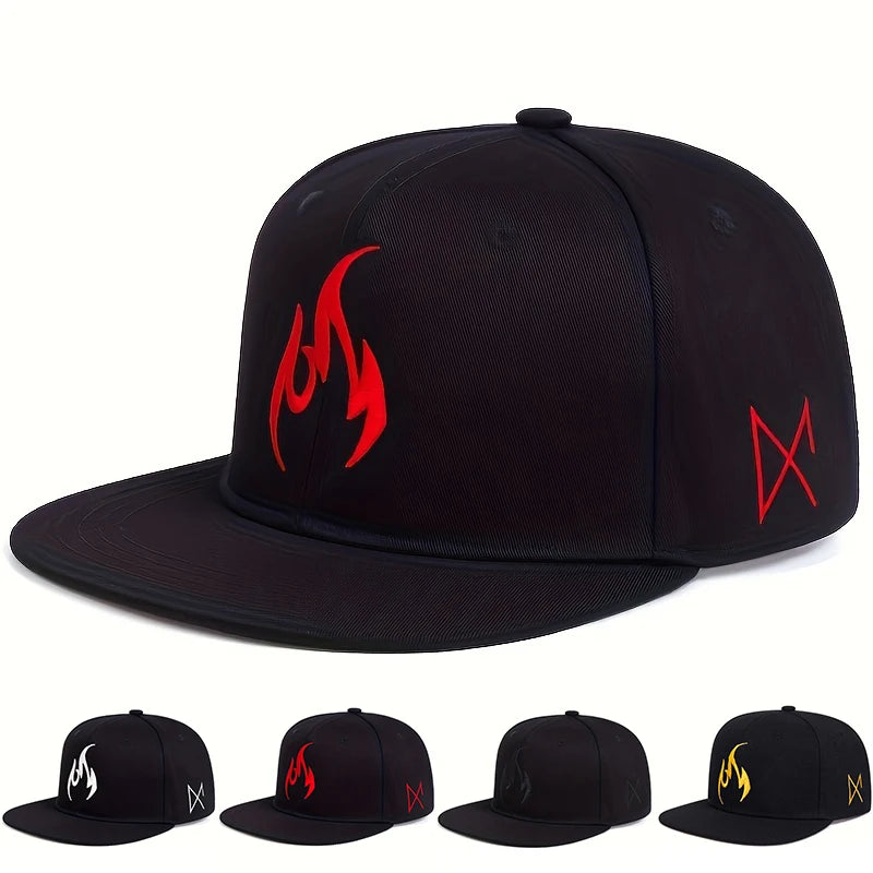 Flame Embroidery Hip Hop Snapback Cap
