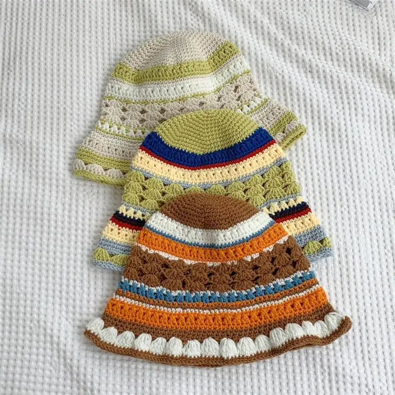 Handmade Striped Breathable Knit Bucket Hat
