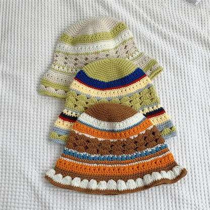 Handmade Striped Breathable Knit Bucket Hat