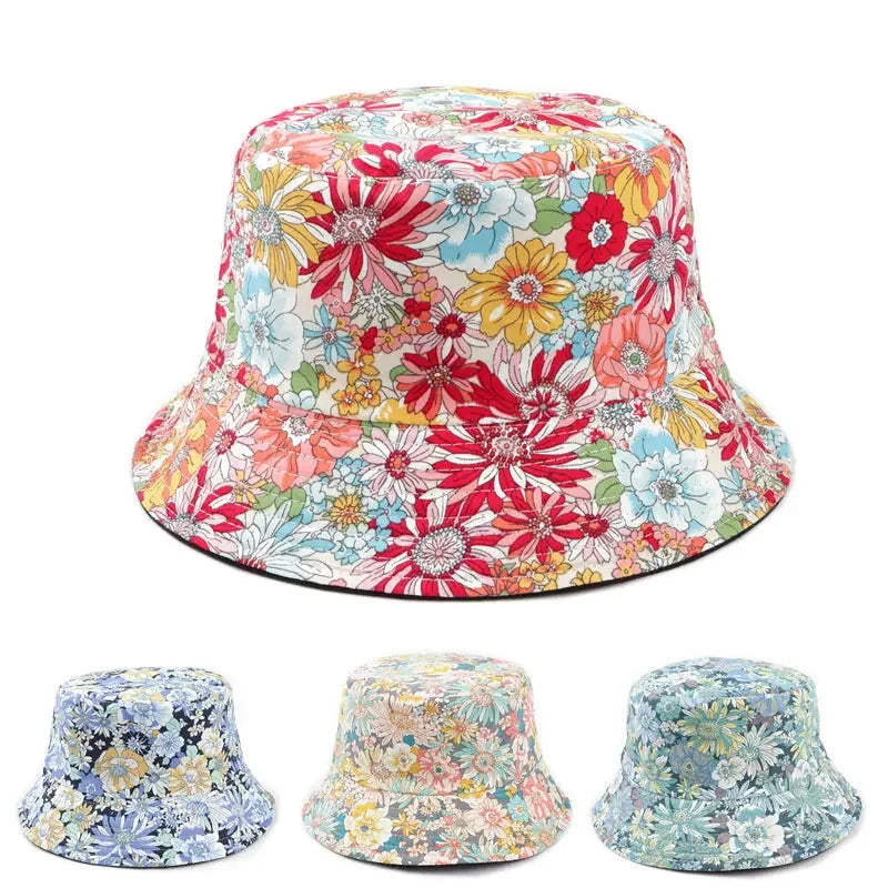 Cartoon Flower Print Cotton Bucket Hat
