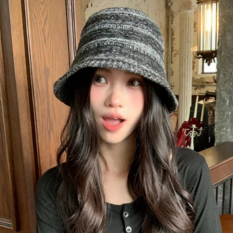 Japanese Mixed Color Knitted Foldable Winter Bucket Hat