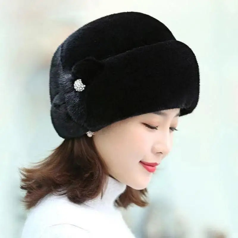 Faux Fur Flower Winter Bucket Hat