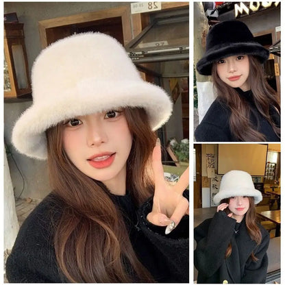 Windproof Fluffy Fur Winter Bucket Hat