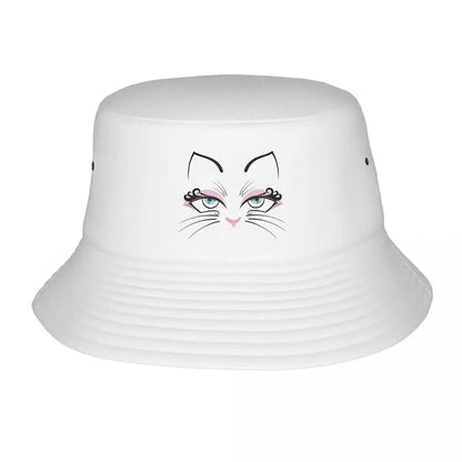 Coquette Cat Face With Eyelashes Winter Bucket Hat