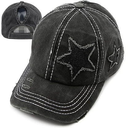 Retro Y2K Star Washed Denim Baseball Cap