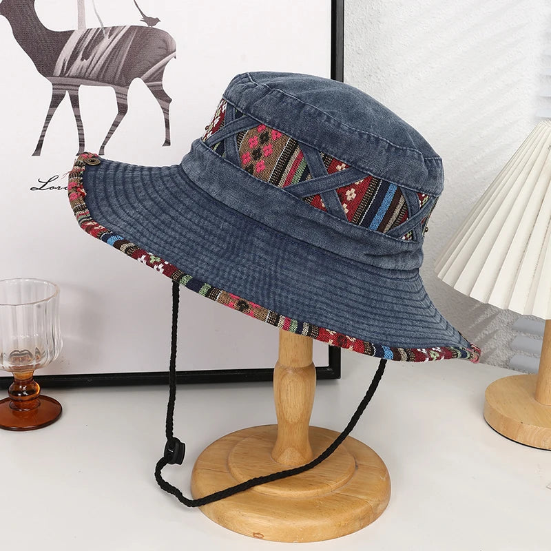 Vintage Western Cowboy Wide Brim Bucket Hat