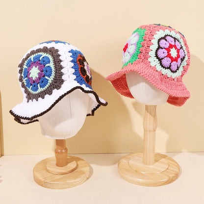 Hand Woven Colorful Flower Bucket Hat
