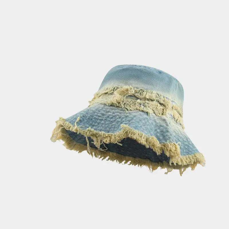 Vintage Denim Patchwork Distressed Bucket Hat