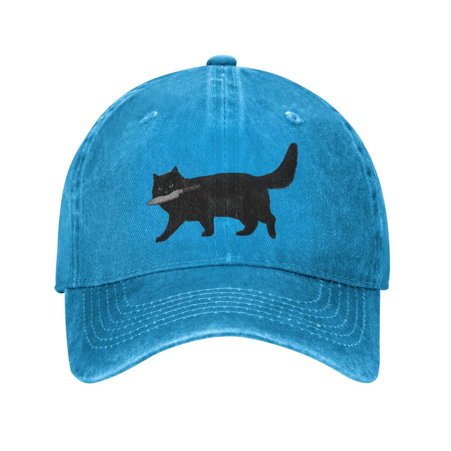 Washed Knife Cat Printed Summer Trucker Baseball Cap