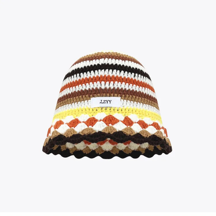 Korean Color Block Striped Knitted Fisherman Bucket Hat