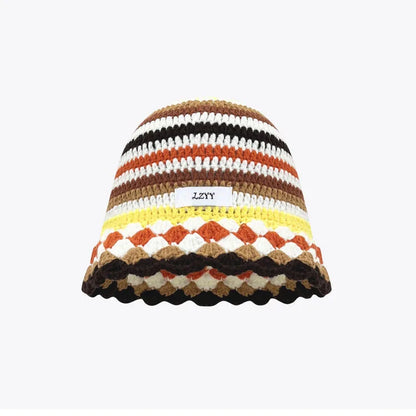 Korean Color Block Striped Knitted Fisherman Bucket Hat