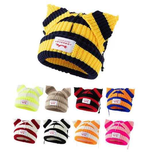 Y2K Cute Ear Warm Knit Bucket Hat
