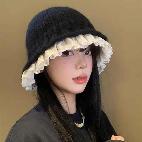 Korean Lace Knit Cute Bucket Hat