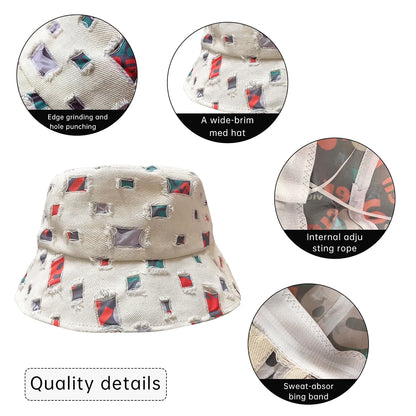 Ripped Style Wide Brimmed Bucket Hat