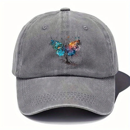 Colorful Watercolor Butterfly Distressed Cotton Baseball Cap