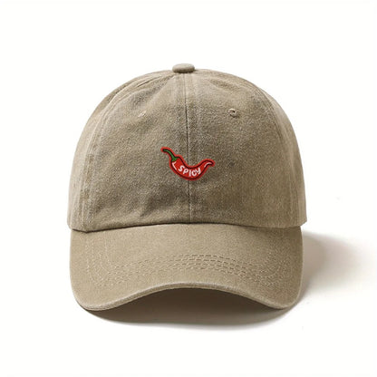 Retro Washed Chili Pepper Embroidery Baseball Cap