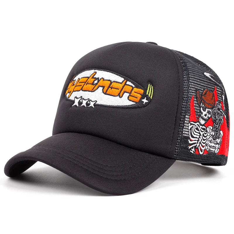 Three Star Skeleton Embroidered Cotton Mesh Baseball Hat