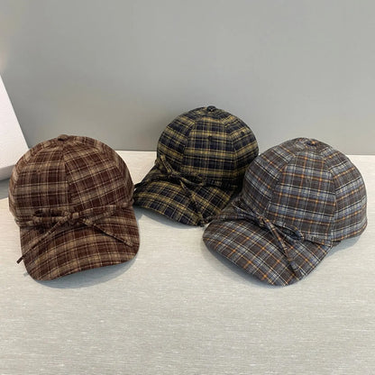 Woolen Check Bow Baseball Cap