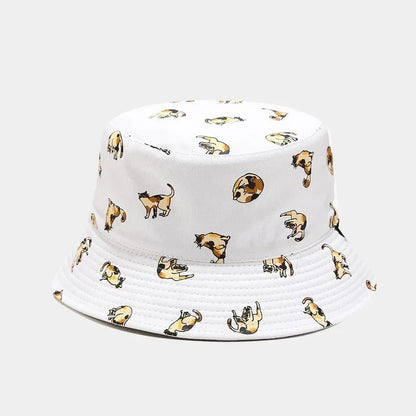Cartoon Cat Embroidery Cotton Bucket Hat