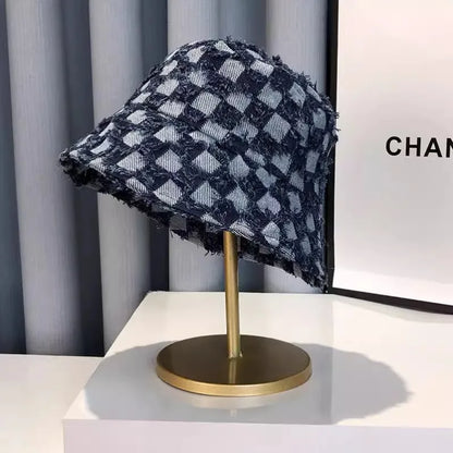 Korean Plaid Denim Sun Bucket Hat
