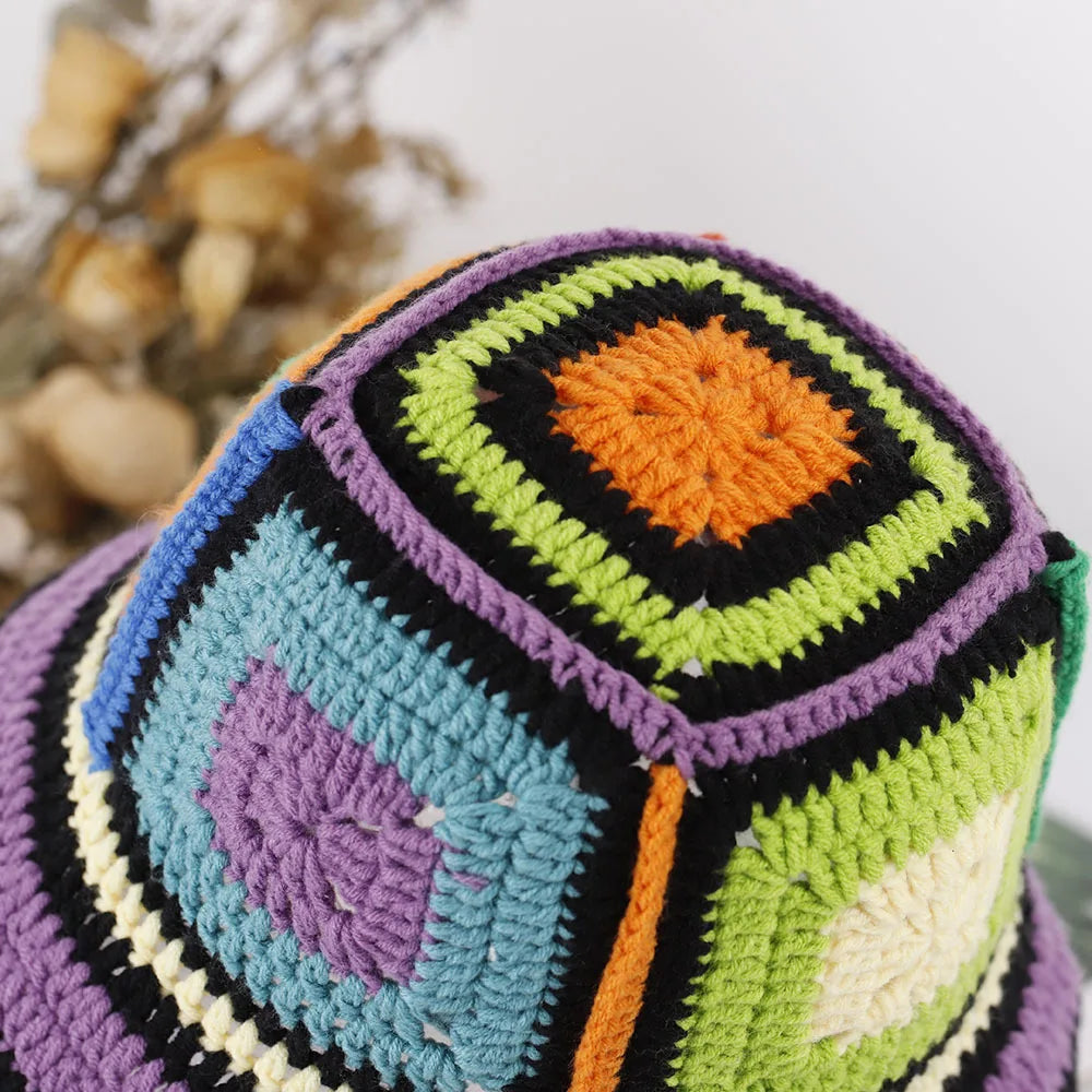 Handmade Contrasting Crochet Knitted Fisherman Bucket Hat