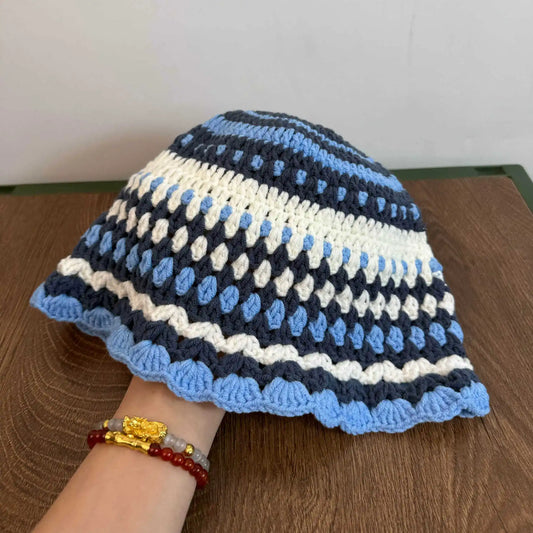 Vintage Handmade Crochet Bohemian Striped Bucket Hat