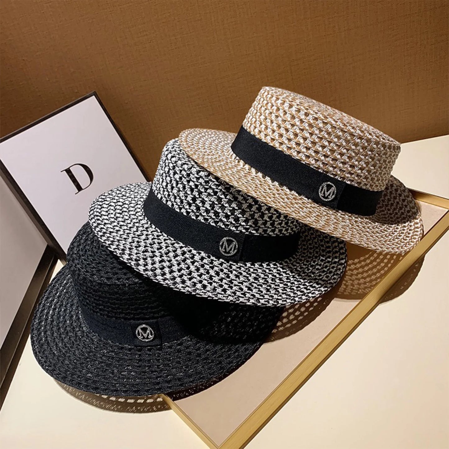 French Vintage Rhinestone Straw Bucket Hat