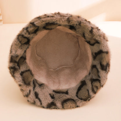 Leopard Plush Earflap Bucket Hat