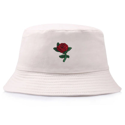 Summer Embroidery Rose Cotton Blend Classic Bucket Hat
