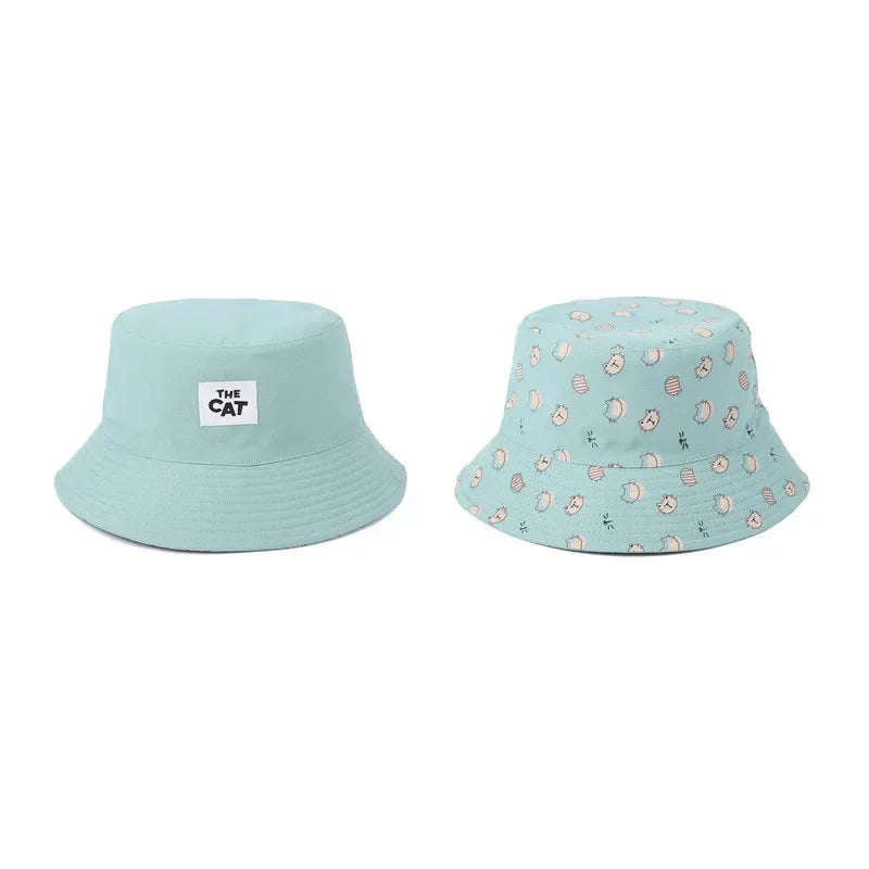 LDSLYJR Cartoon Cat Print Cotton Bucket Hat
