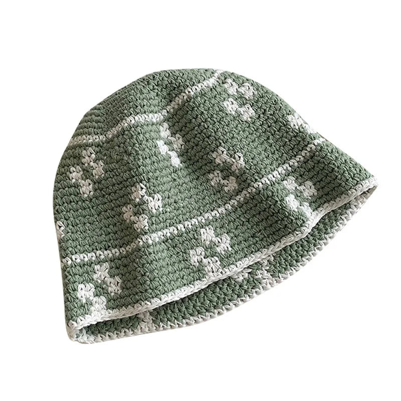 Korean Flower Crochet Handmade Panama Bucket Hat