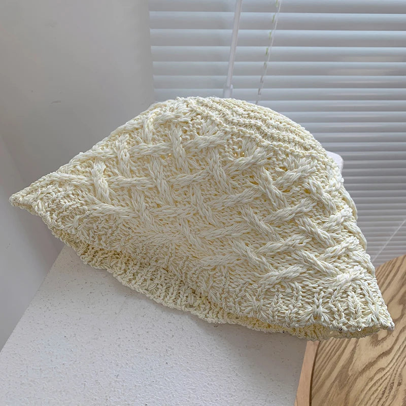 Hollow Woven Japanese Style Breathable Women Bucket Hat