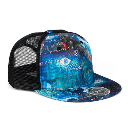 Peafowl Feather Printed Flat Visor Baseball Cap