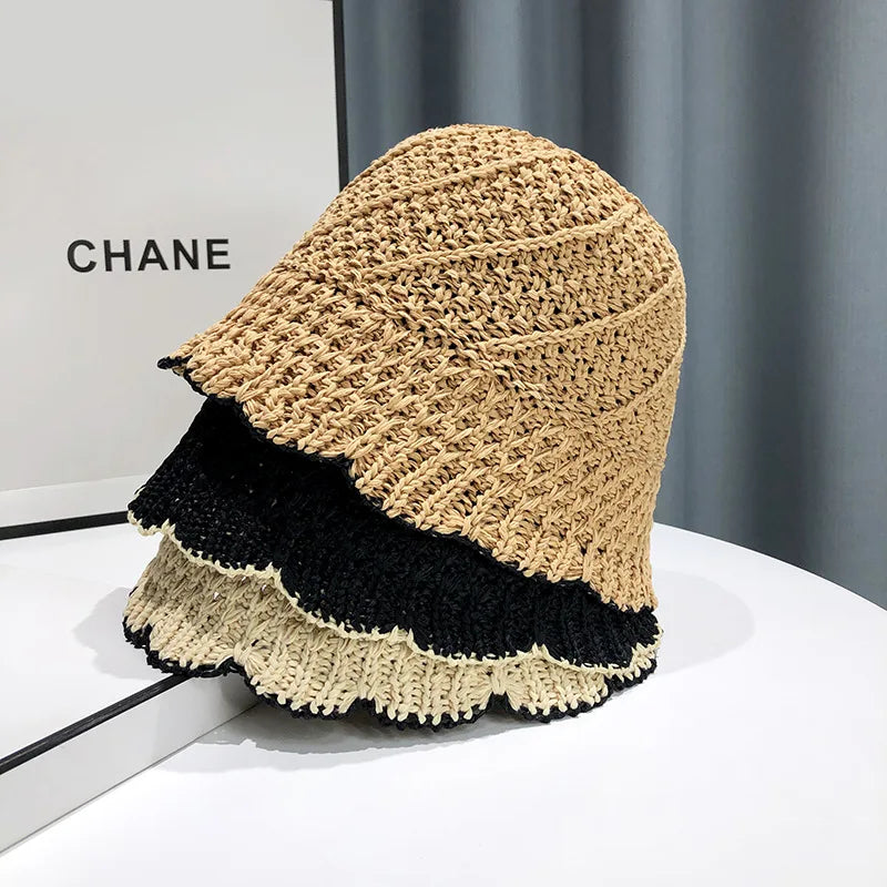 Japanese Lace Hollow Straw Summer Bucket Hat
