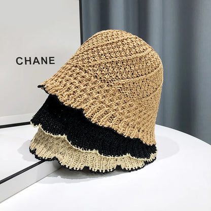 Japanese Lace Hollow Straw Summer Bucket Hat
