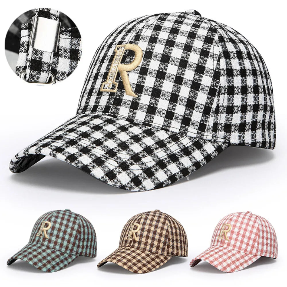 Cotton Stripe Check Baseball Cap