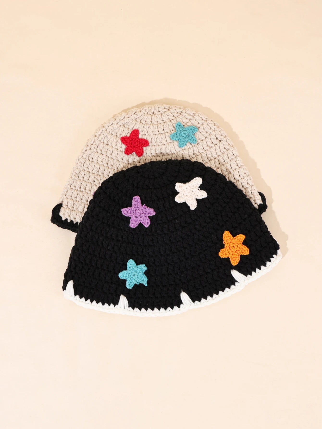 Hand Woven Colorful Star Scallop Knitted Bucket Hat
