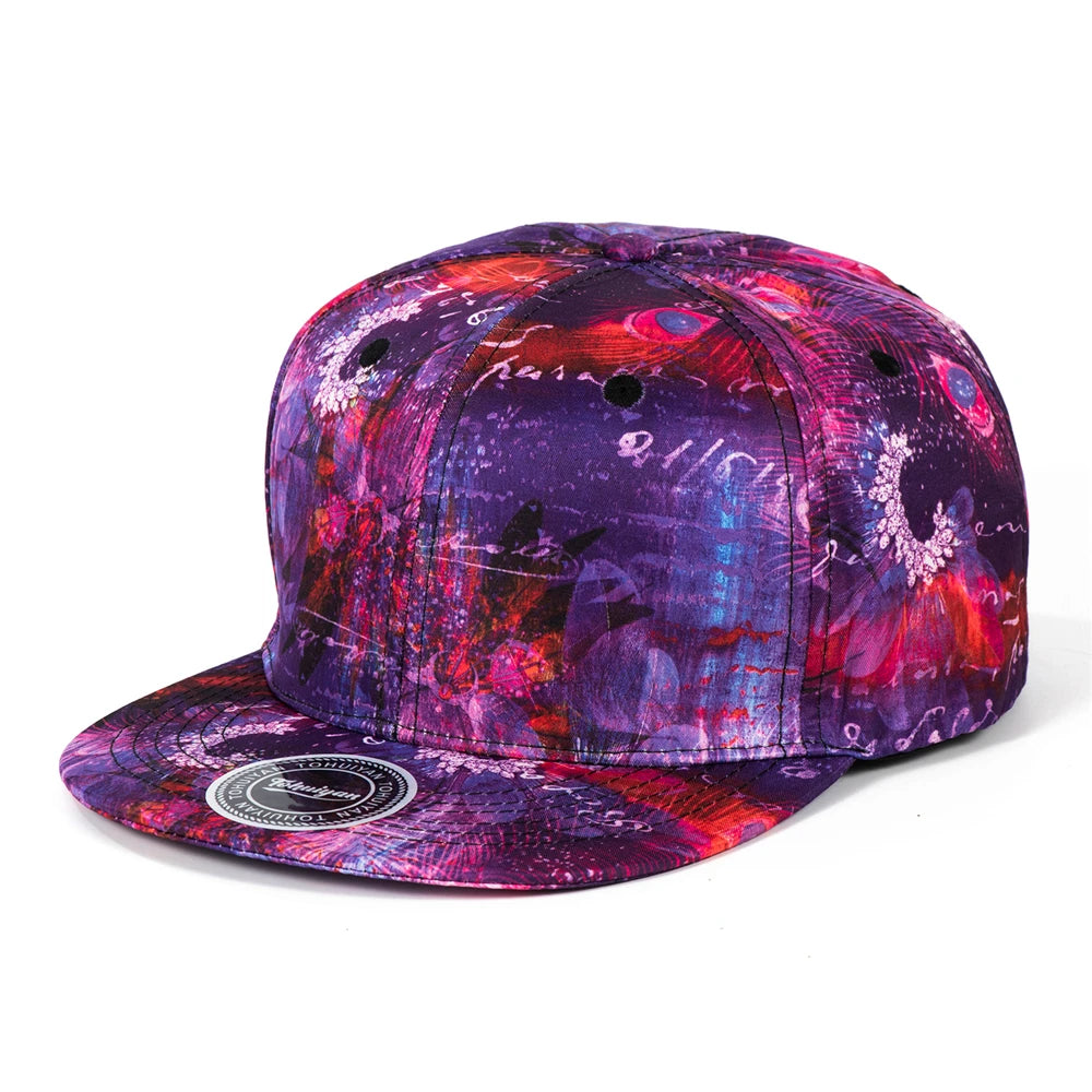 Peafowl Feather Printed Flat Visor Baseball Cap