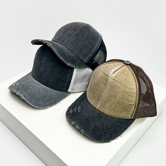 Color Block Distressed Mesh Baseball Cap