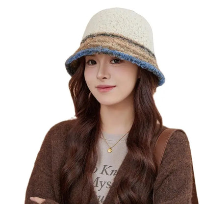 Plush Patchwork Winter Bucket Hat