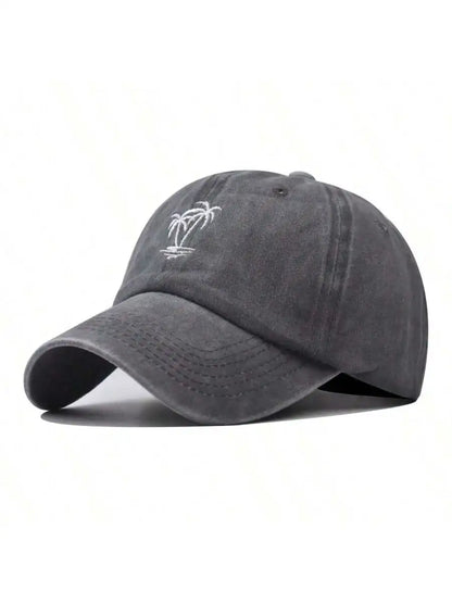 New Coconut Tree Embroidery Vintage Washed Baseball Cap