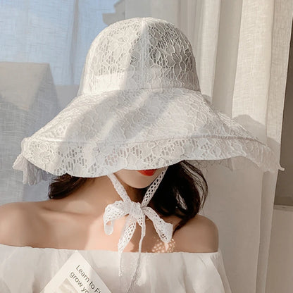 Elegant Lace Wide Brim Bucket Hat