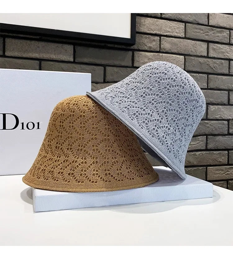 Summer Women Breathable Wide Brim Straw Bucket Hat