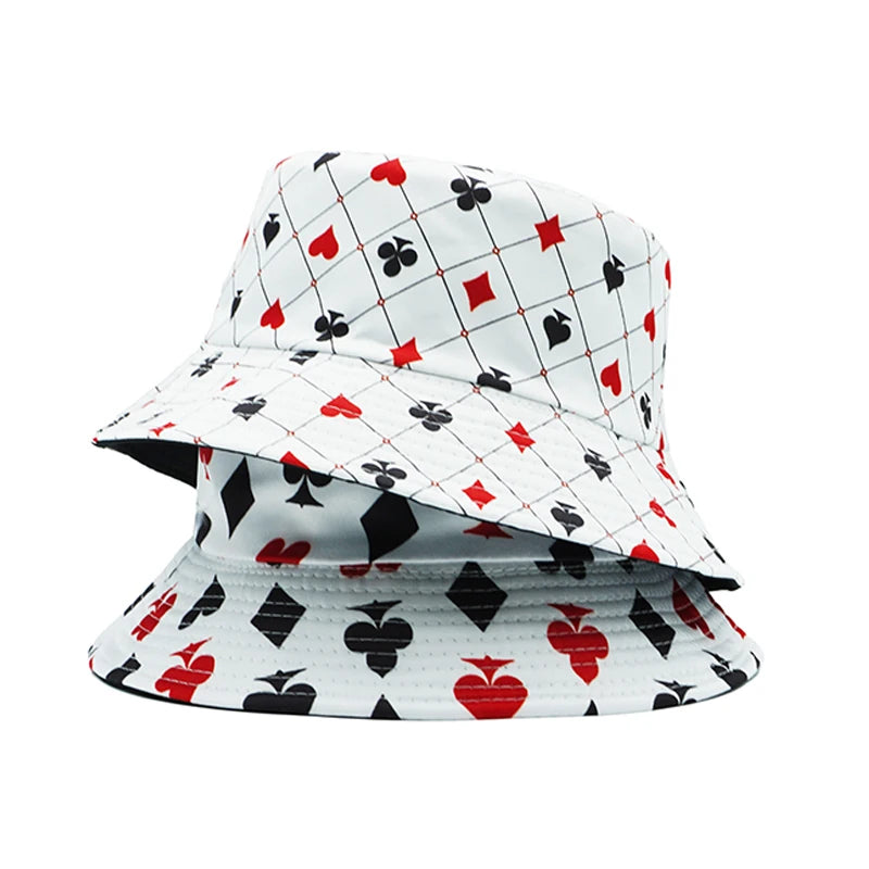Poker Print Reversible Double Side Fashion Bucket Hat