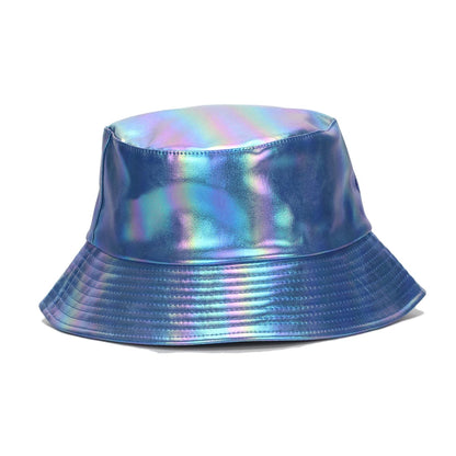 Laser Rainbow Luminous Faux Leather Bucket Hat