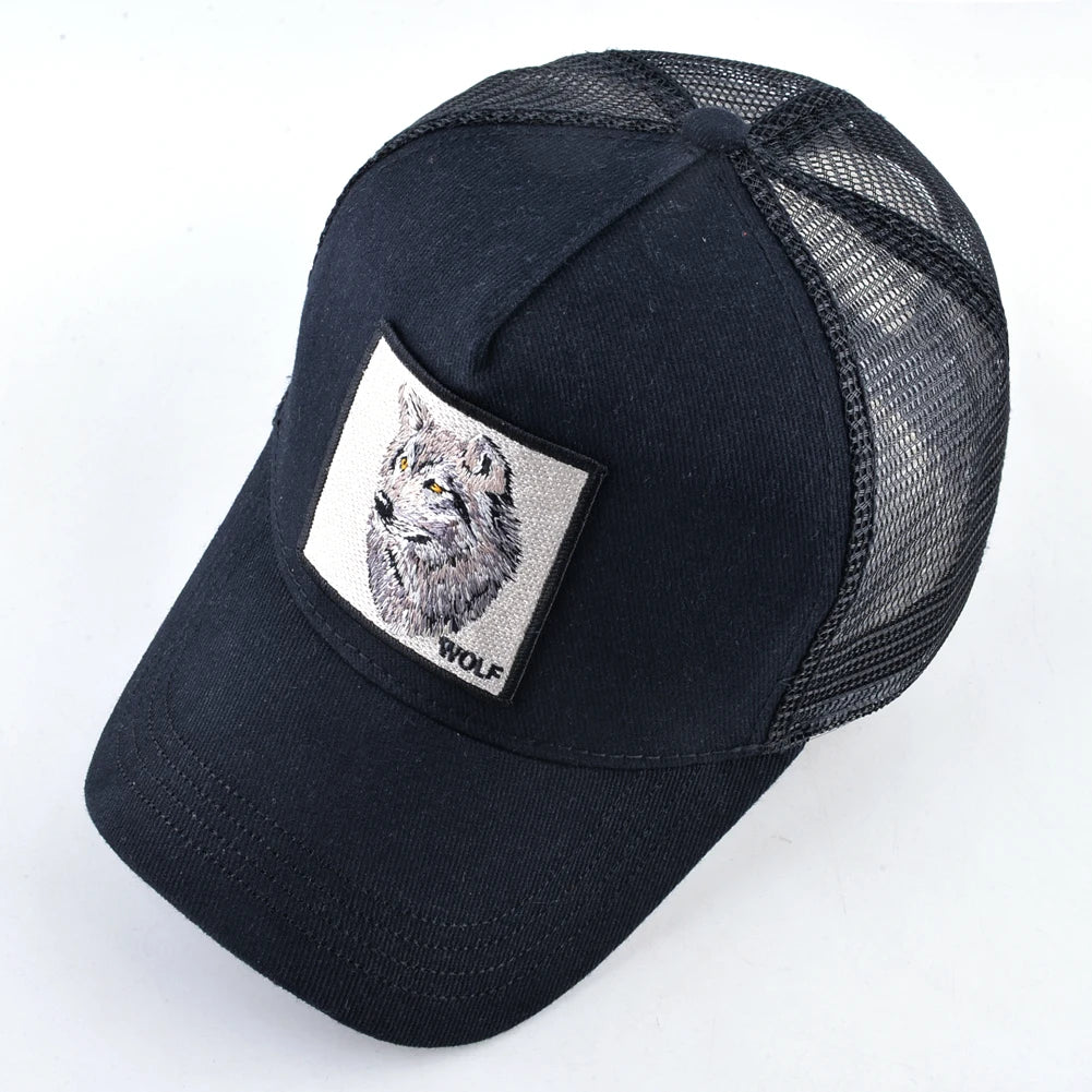 Unisex Wolf Patch Embroidery Trucker Baseball Cap