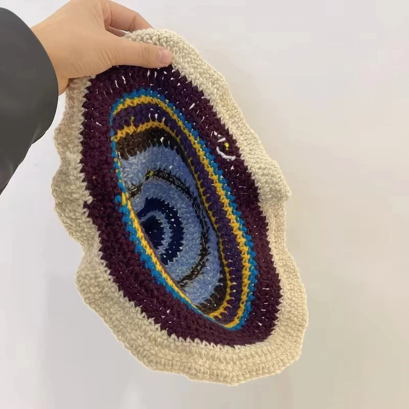 Korean Retro Flower Crochet Knitted Hollow Bucket Hat